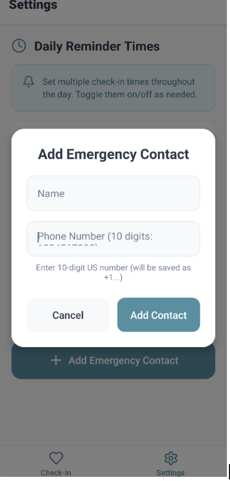 Emergency Contact Addition Modal